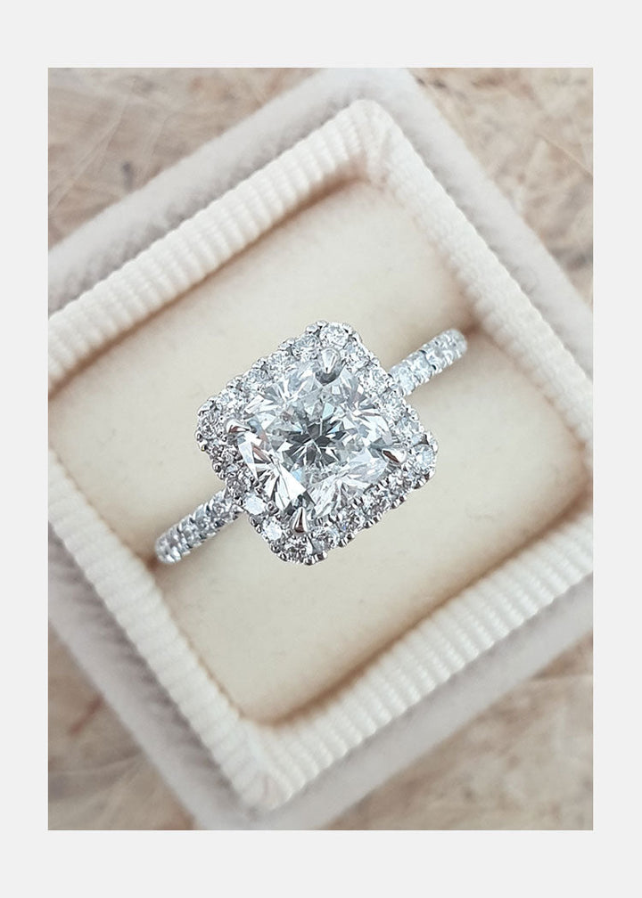 1.50ct Cushion Cut Moissanite Diamond Halo Engagement Ring