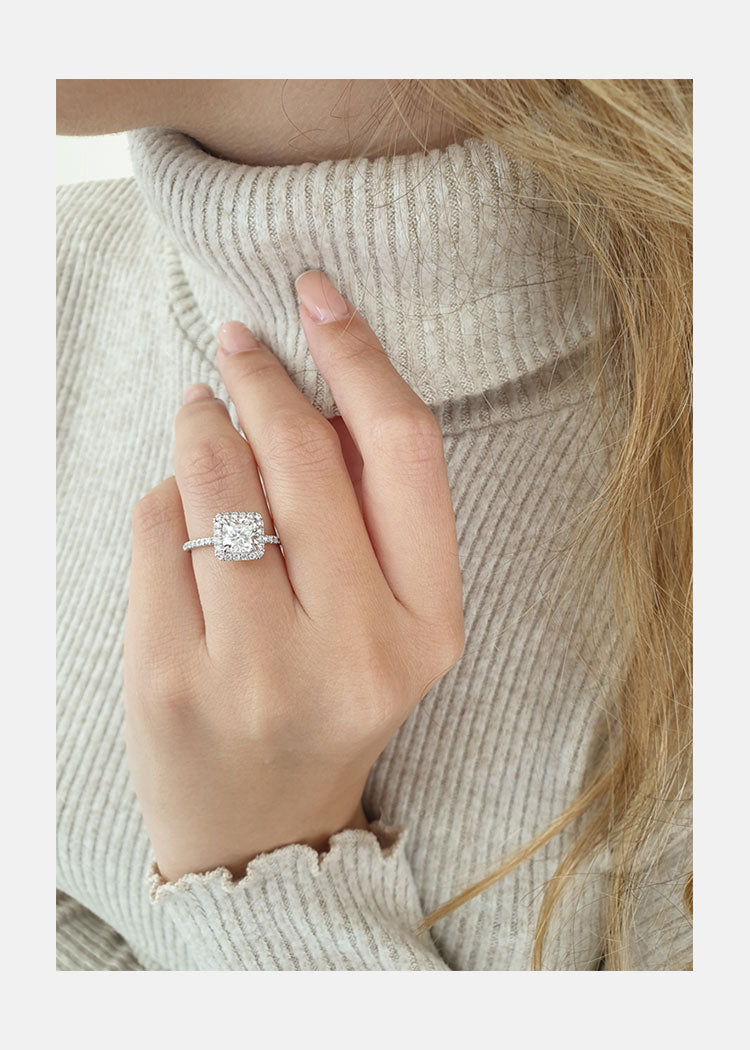 1.50ct Cushion Cut Moissanite Diamond Halo Engagement Ring