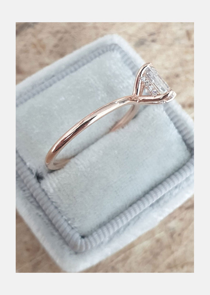 1.01ct Radiant Cut Hidden Halo Moissanite Diamond Engagement Ring in 14K Rose Gold