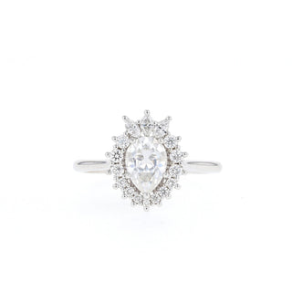 1.25ct Pear Halo Moissanite Cluster Diamond Engagement Ring