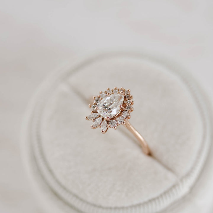 1.25ct Pear Cut Cluster Halo Moissanite Diamond Engagement Ring
