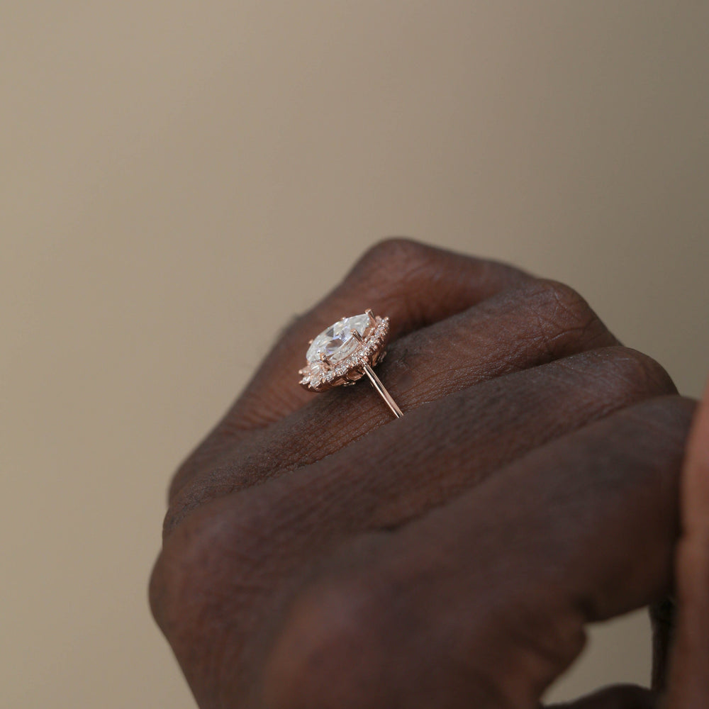 1.25ct Pear Cut Cluster Halo Moissanite Diamond Engagement Ring