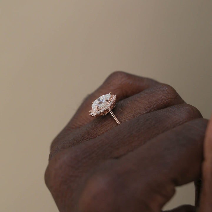 1.25ct Pear Cut Cluster Halo Moissanite Diamond Engagement Ring