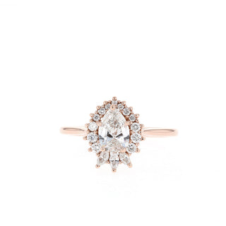 1.25ct Pear Halo Moissanite Cluster Diamond Engagement Ring