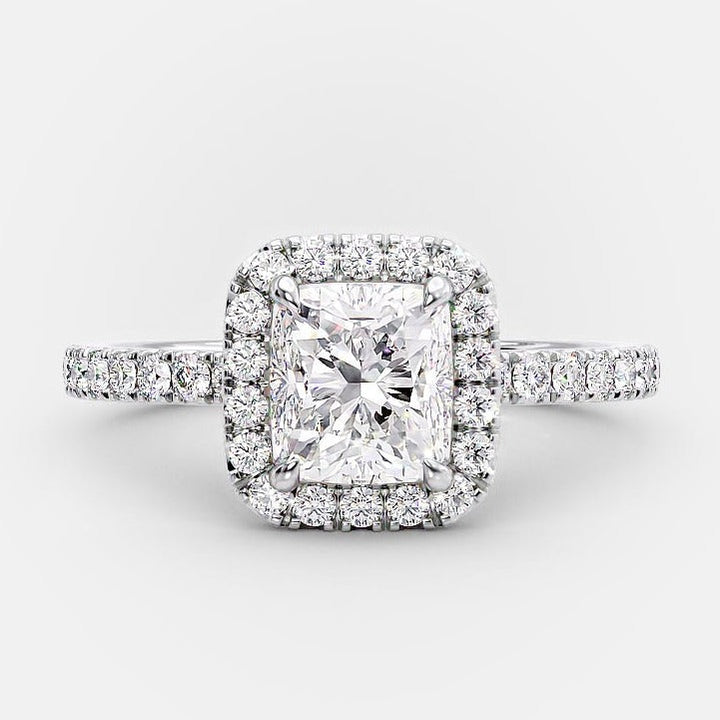 1.0ct Radiant Cut Diamond Halo 14k White Gold Engagement Ring