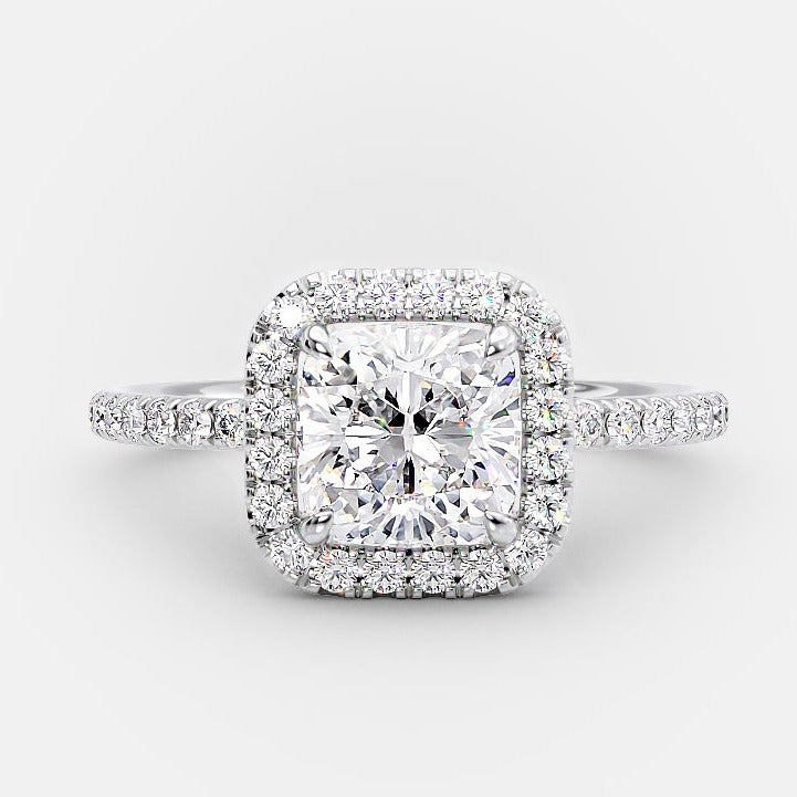 1.50ct Cushion Cut Moissanite Diamond Halo Engagement Ring
