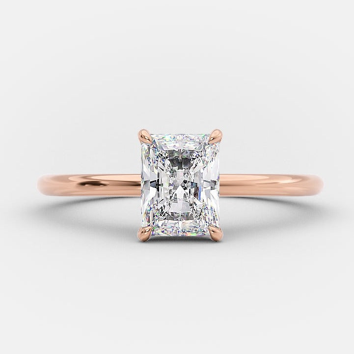 1.01ct Radiant Cut Hidden Halo Moissanite Diamond Engagement Ring in 14K Rose Gold