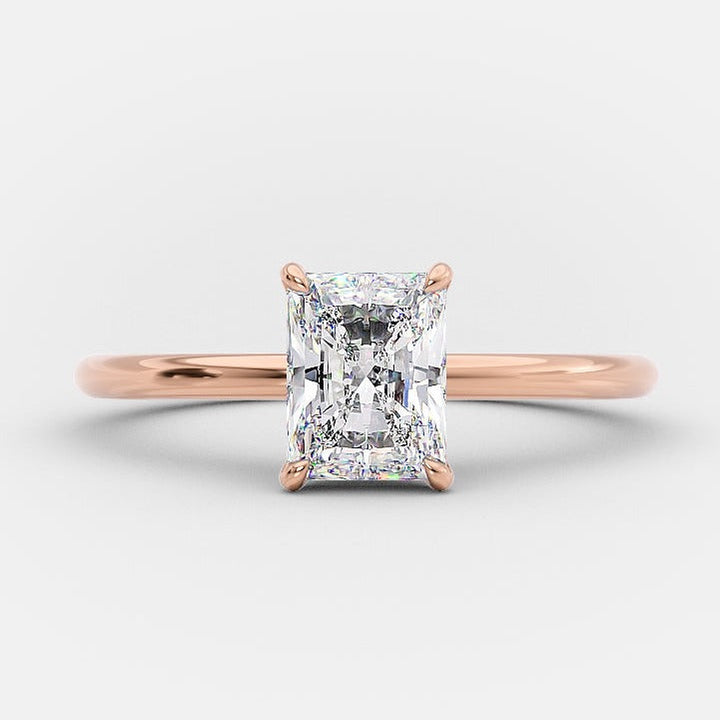 1.01ct Radiant Cut Hidden Halo Moissanite Diamond Engagement Ring in 14K Rose Gold
