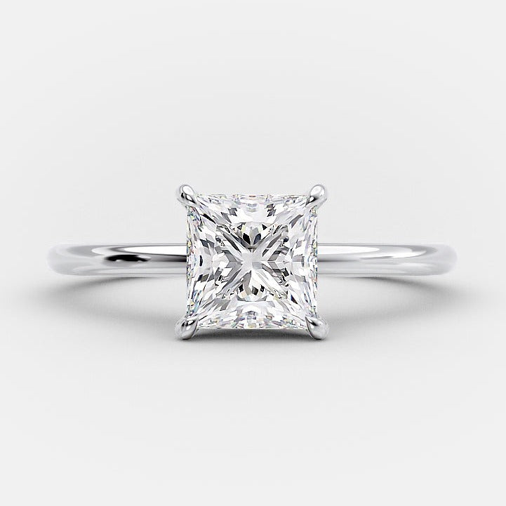 1.0ct Princess Cut Hidden Halo Diamond 14K White Gold Engagement Ring