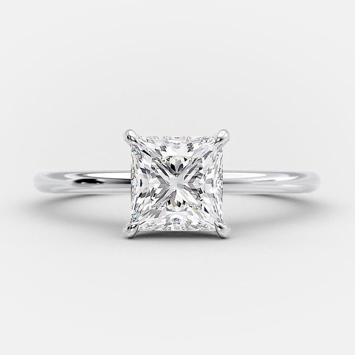 1.0ct Princess Cut Hidden Halo Diamond 14K White Gold Engagement Ring