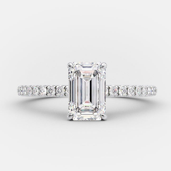 1.0ct Emerald Cut Moissanite Diamond Hidden Halo Engagement Ring