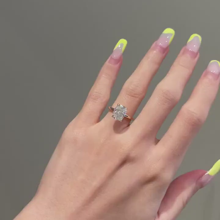 3.0CT Elongated Cushion Cut Diamond Hidden Halo Moissanite Engagement Ring