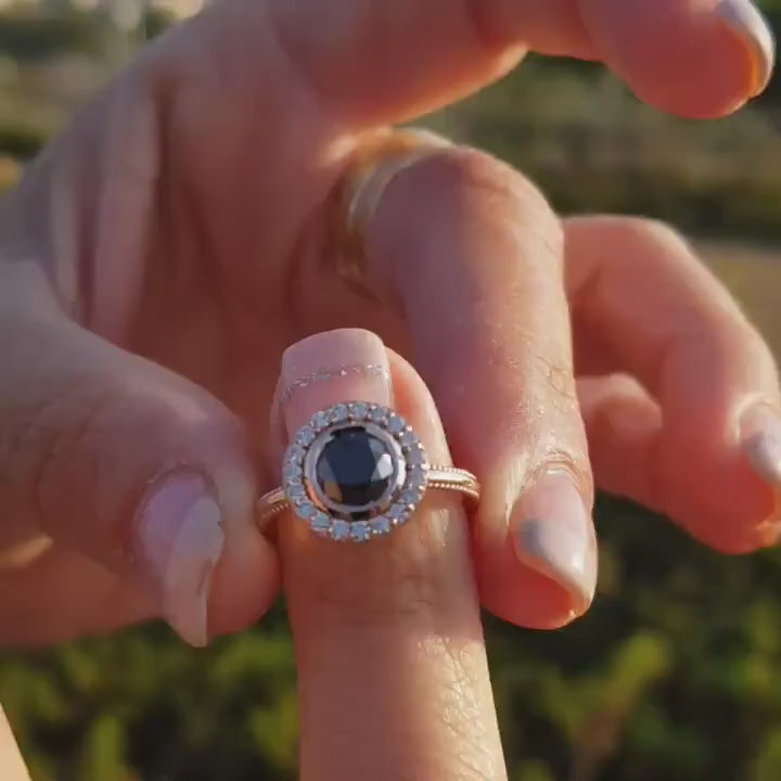 1.0ct Round Brilliant Black Diamond Moissanite Engagement Ring