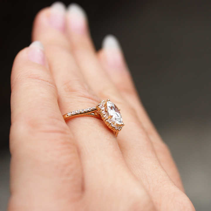 1.33CT Oval Cut Unique Halo Moissanite Engagement Ring