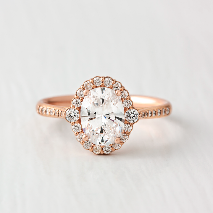 1.33CT Oval Cut Unique Halo Moissanite Engagement Ring