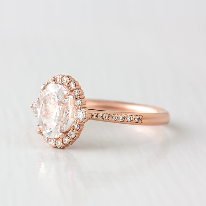 1.33CT Oval Cut Unique Halo Moissanite Engagement Ring