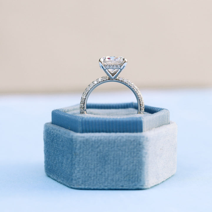 1.50CT Oval Cut Moissanite Three Sided Pave Diamond Engagement Ring