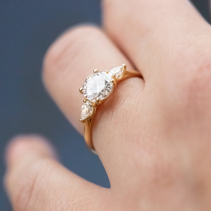 1.0CT Round Cut Three Stone Moissanite Engagement Ring in 14K Yellow Gold