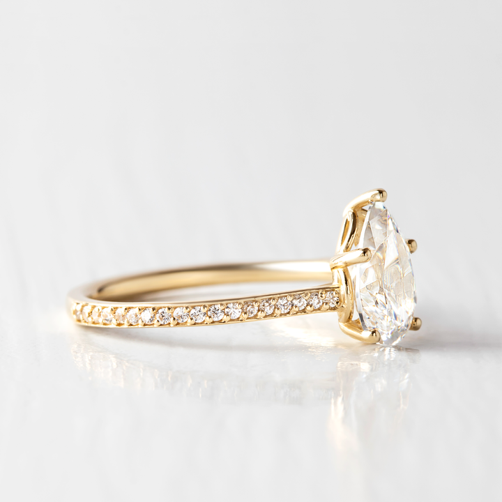 1.33CT Pear Cut Minimalist Pave Setting Moissanite Engagement Ring