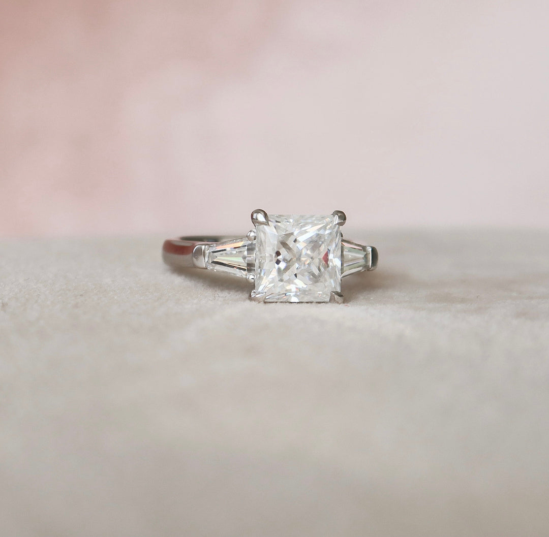 3.0CT Princess Cut Moissanite 3 Stone Engagement Ring