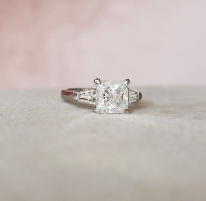 3.0CT Princess Cut Moissanite 3 Stone Engagement Ring