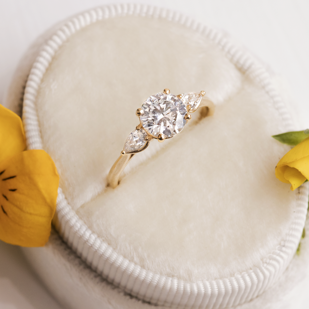 1.0CT Round Cut Three Stone Moissanite Engagement Ring in 14K Yellow Gold