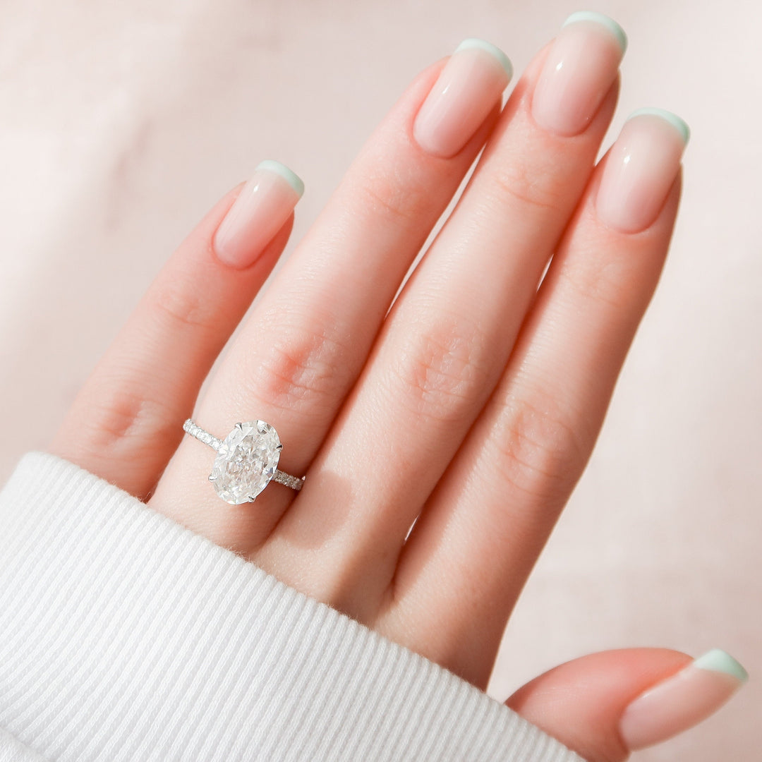 3.50CT Elongated Oval Cut Hidden Halo Moissanite Diamond Engagement Ring