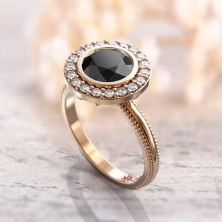 1.0ct Round Brilliant Black Diamond Moissanite Engagement Ring