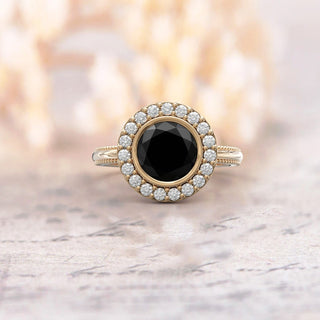 1.0ct Round Brilliant Black Diamond Moissanite Engagement Ring
