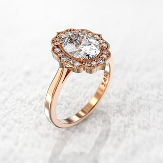 2CT Oval Diamond Halo Moissanite Engagement Ring