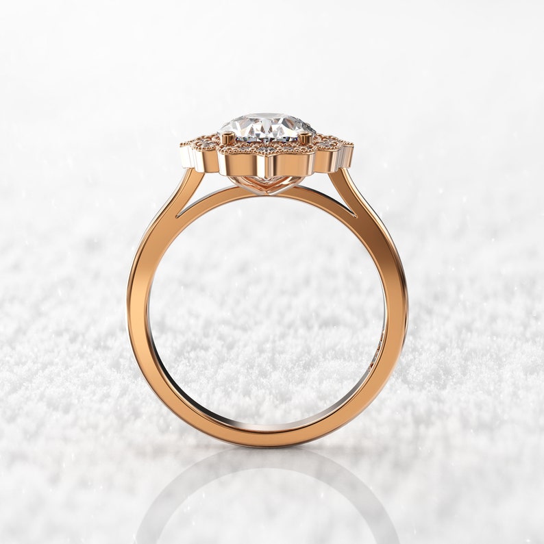 2CT Oval Diamond Halo Moissanite Engagement Ring