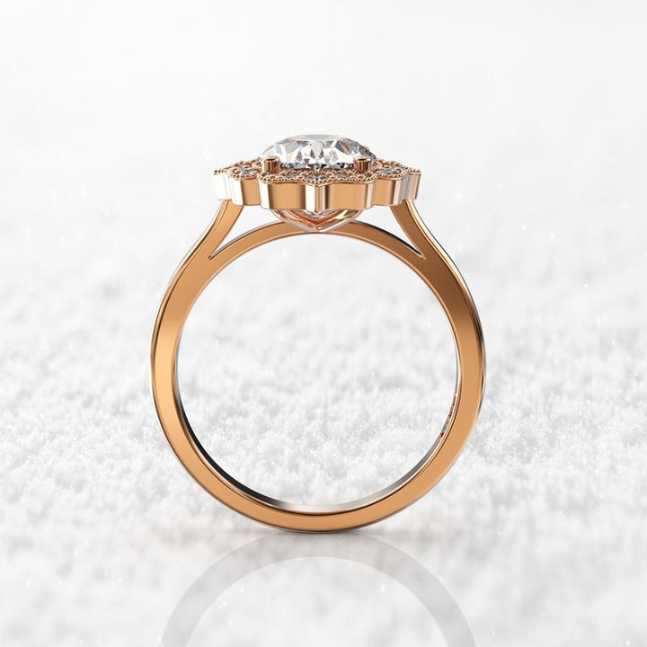 2CT Oval Diamond Halo Moissanite Engagement Ring