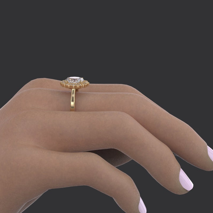 2CT Oval Diamond Halo Moissanite Engagement Ring