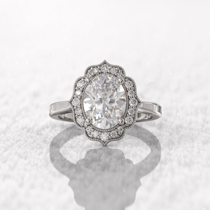 2CT Oval Diamond Halo Moissanite Engagement Ring