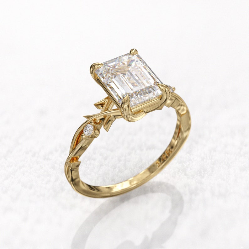 3.50ct Emerald Cut Diamond Twig Moissanite Engagement Ring