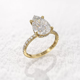 3CT Pear Diamond Hidden Halo Moissanite Engagement Ring