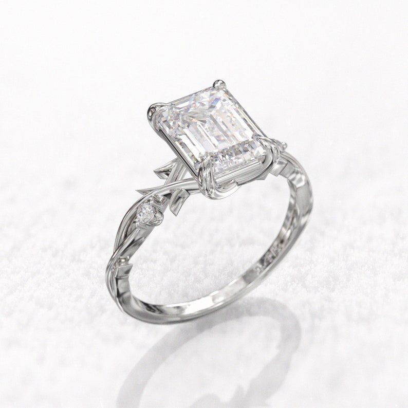 3.50ct Emerald Cut Diamond Twig Moissanite Engagement Ring
