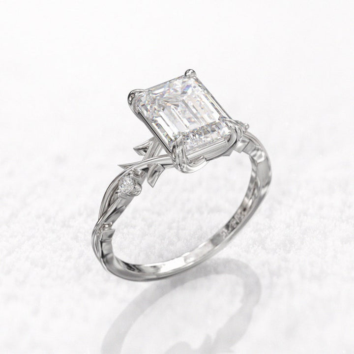 3.50ct Emerald Cut Diamond Twig Moissanite Engagement Ring