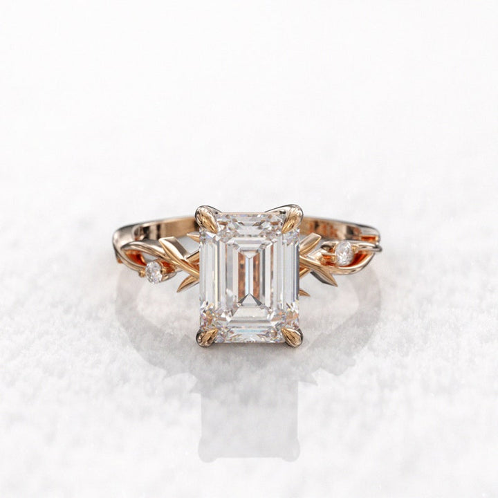 3.50ct Emerald Cut Diamond Twig Moissanite Engagement Ring