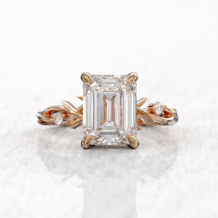 3.50ct Emerald Cut Diamond Twig Moissanite Engagement Ring