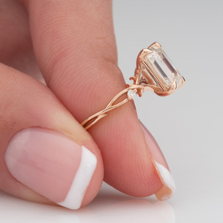 3.50ct Emerald Cut Diamond Twig Moissanite Engagement Ring