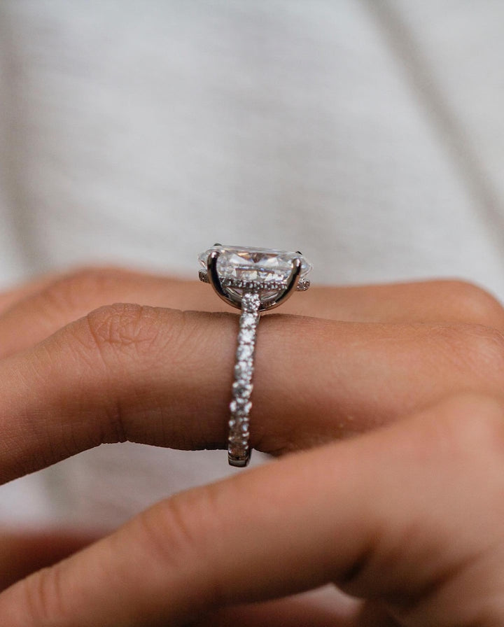 6.20ct Oval Cut Hidden Halo Diamond Moissanite Pave Engagement Ring For Women