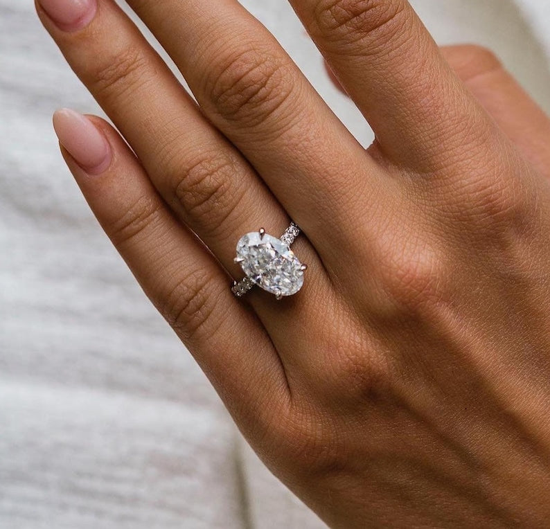 6.20ct Oval Cut Hidden Halo Diamond Moissanite Pave Engagement Ring For Women