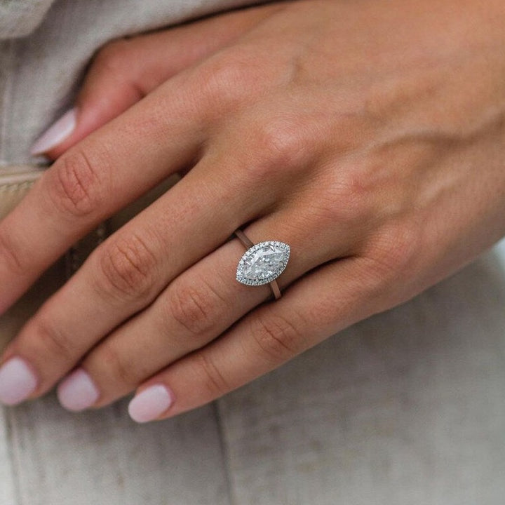 1.62ct Marquise Cut Halo Moissanite Diamond Engagement Ring