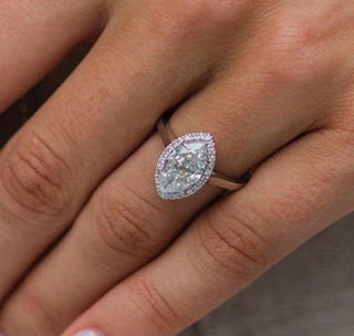 1.62ct Marquise Diamond Halo Moissanite Engagement Ring