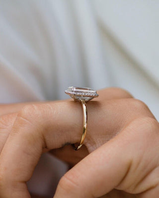 3.0ct Emerald Cut Diamond Halo Moissanite Engagement Ring