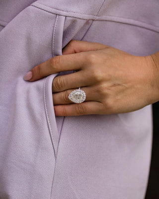 6.16ct Pear Diamond Halo Moissanite Engagement Ring