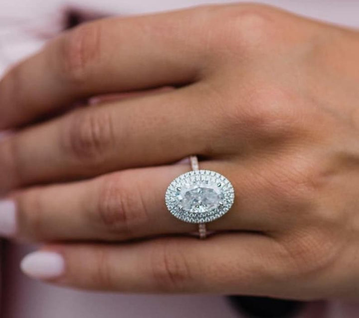 4.0ct Oval Cut Double Halo Moissanite Diamond Pave Engagement Ring For Women