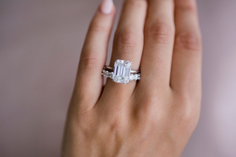 5.5ct Emerald Cut Solitaire Moissanite Diamond Engagement Ring
