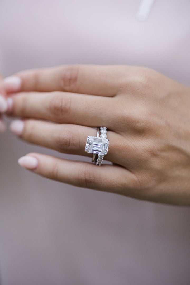 5.5ct Emerald Cut Solitaire Moissanite Diamond Engagement Ring